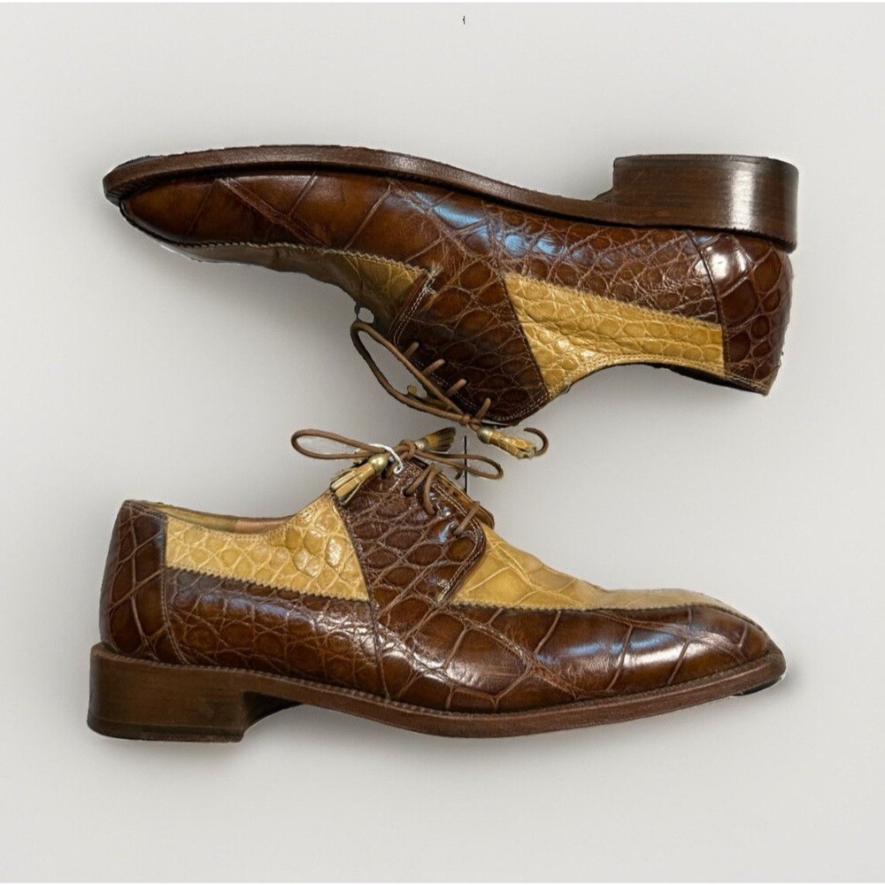 Rare Vintage Mauri for Mister Kay Brown/Tan Leather Oxford Croc Square Toe 9.5M